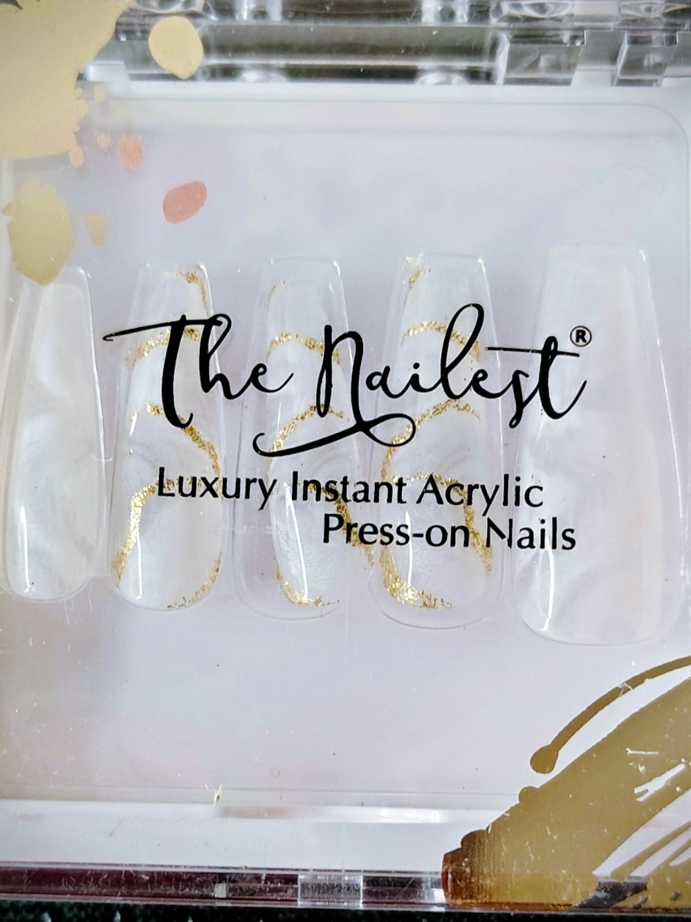 Luxury White Press-On Nails with Gold Accent